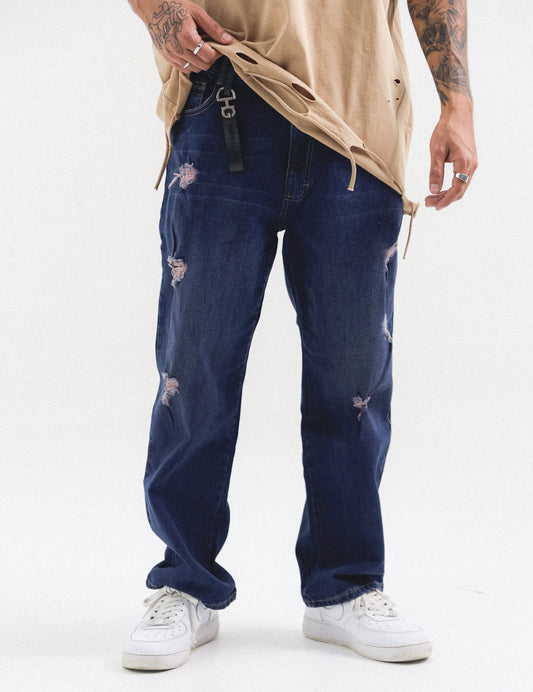 RIPPED STRAIGHT ÍNDIGO JEANS