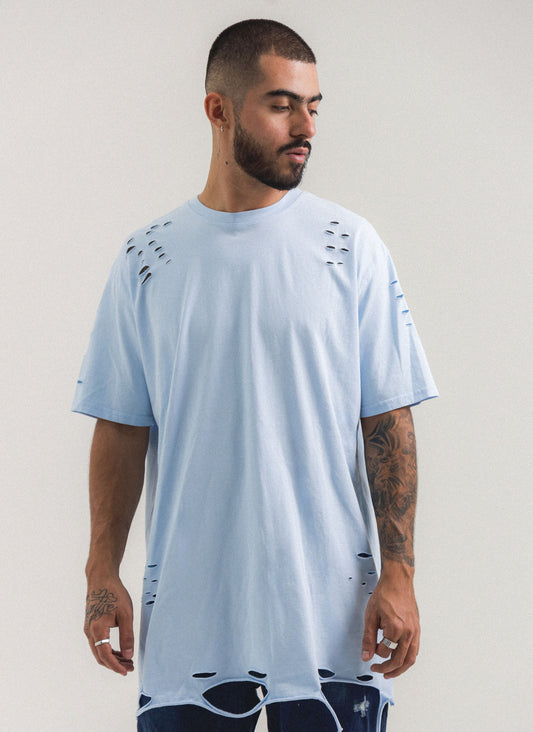 SKY BLUE RIPPED TEE