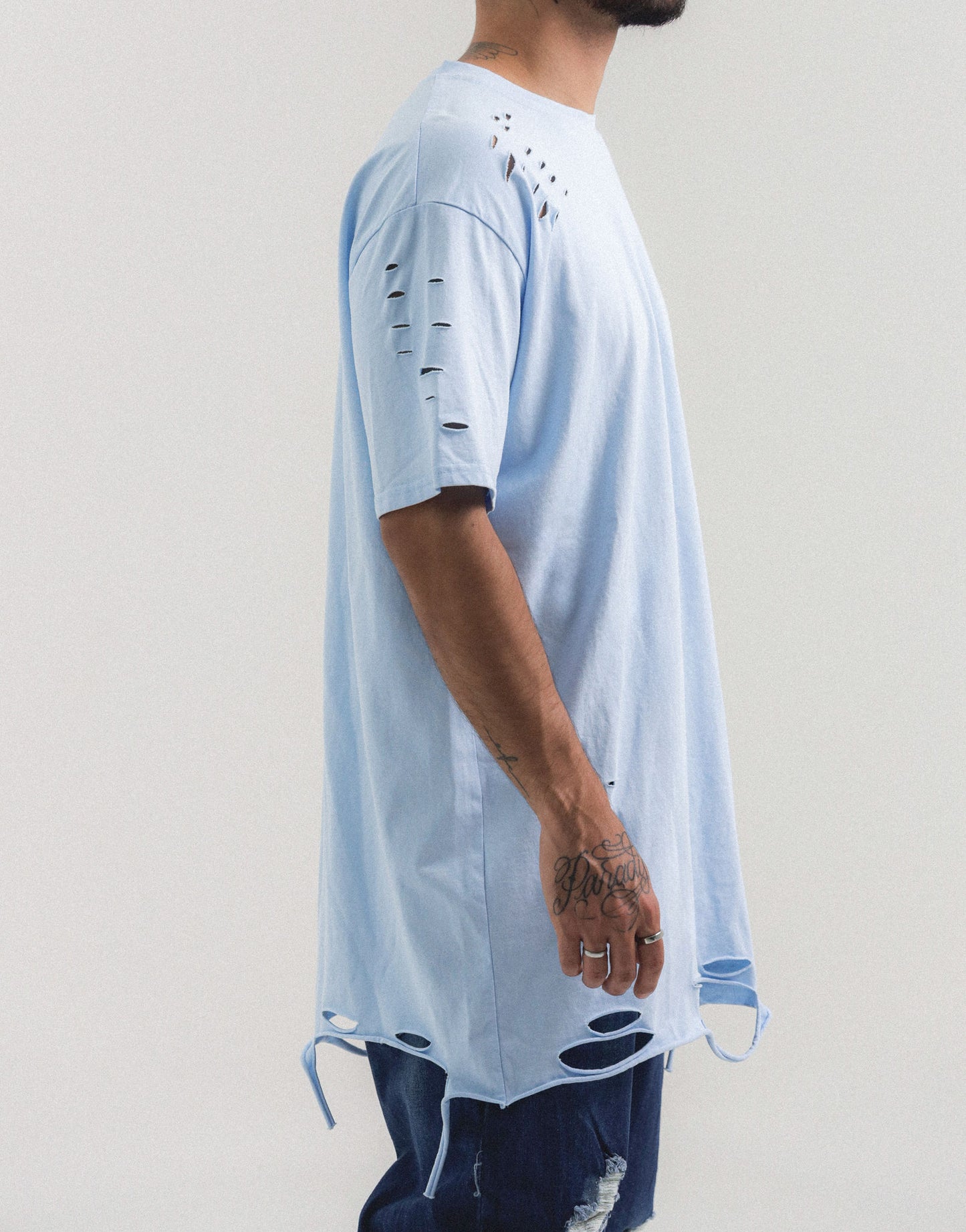 SKY BLUE RIPPED TEE